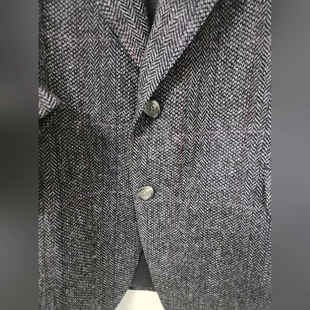 Vintage Cricketeer 44R Wool Herringbone Blazer Sport Coat Gray Brown Tweed USA